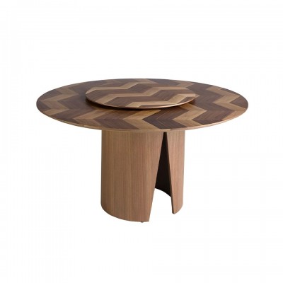 Masa rotunda cu blat central pivotant design LUX Walnut 150cm