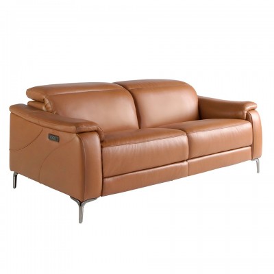Canapea 3 locuri eleganta, design LUX cu functia relax Cowhide brown leather