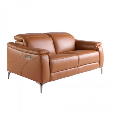 Canapea 2 locuri eleganta, design LUX cu functia relax Cowhide brown leather
