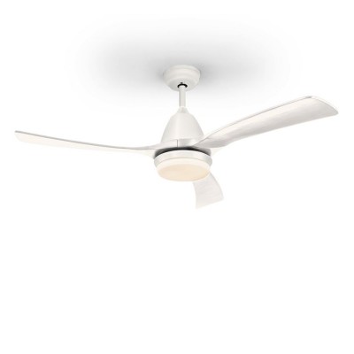 Lustra LED cu Ventilator si telecomanda, lame din lemn, Aspas alb
