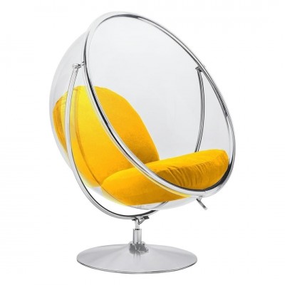 Scaun suspendat modern Ball 2 crom/ galben