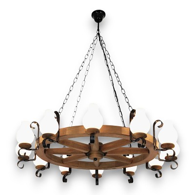 Candelabru rustic fabricat manual din lemn Roata 12L