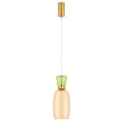 Pendul LED, Lustra design modern Pluma verde deschis/ galben