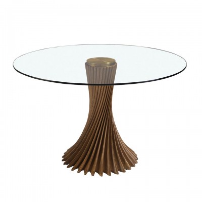 Masa rotunda design modern deosebit Glass and Walnut 130cm