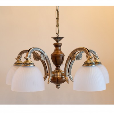 Candelabru 5 brate design italian din alama cu lemn 5630