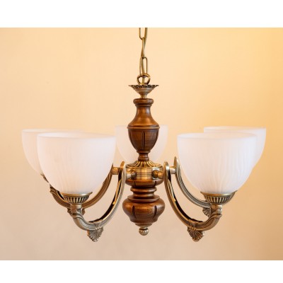 Candelabru 5 brate design italian din alama cu lemn 5640