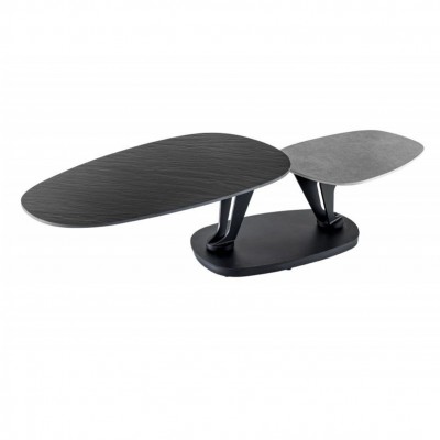 Masuta de cafea moderna cu doua blaturi rotative din ceramica Movement 160cm