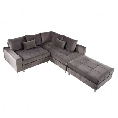 Coltar modern cu taburete, Kent 220cm, catifea gri argintiu