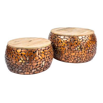 Set de 2 masute design unicat Stone Mosaic, cupru