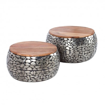 Set de 2 masute design unicat Stone Mosaic, argintiu