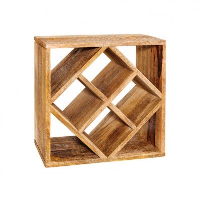 Raft pentru sticle vin/ Masuta laterala CUBUS 40cm mango