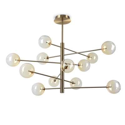 Lustra cu 12 surse de lumina EQUINOXE SP12 antique brass/ faded amber