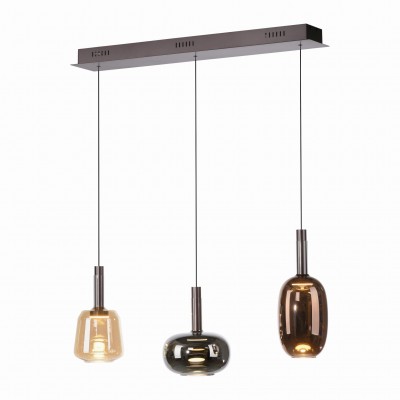 Lustra cu 3 pendule LED, inaltime reglabila, sticla, multicolor, IRIDES