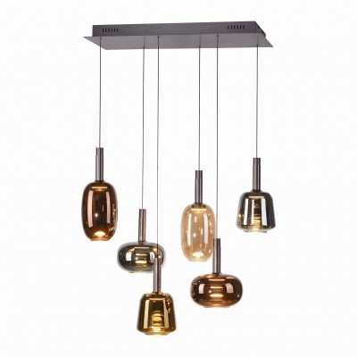Lustra cu 5 pendule LED, inaltime reglabila, sticla, multicolor, IRIDES