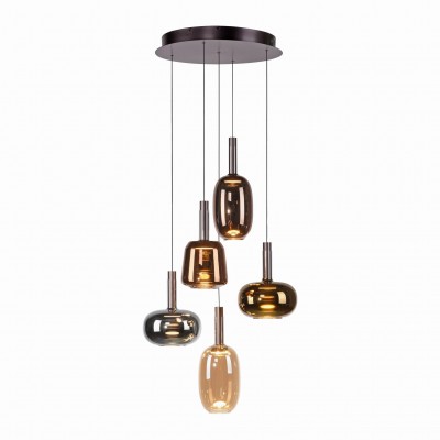 Lustra cu 5 pendule LED, inaltime reglabila, sticla, multicolor, IRIDES