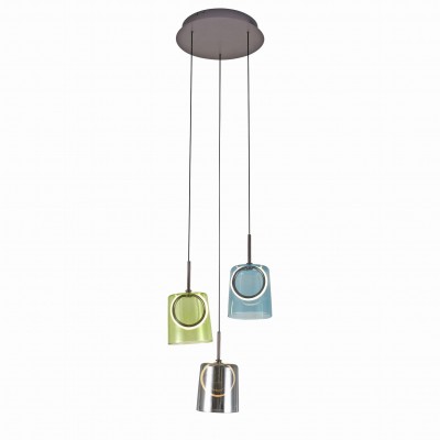 Lustra cu 3 pendule LED, inaltime reglabila, sticla, multicolor, Zula