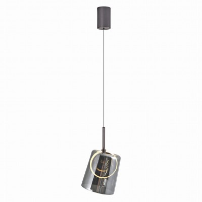 Pendul modern LED 3000K, inaltime reglabila, sticla, maro fumuriu, Zula