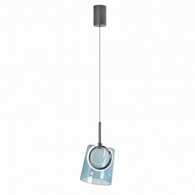 Pendul modern LED 3000K, inaltime reglabila, sticla, albastru, Zula