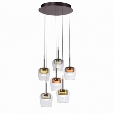Lustra LED Smart cu telecomanda, CCT, 6 pendule, sticla, multicolor, Q-KON