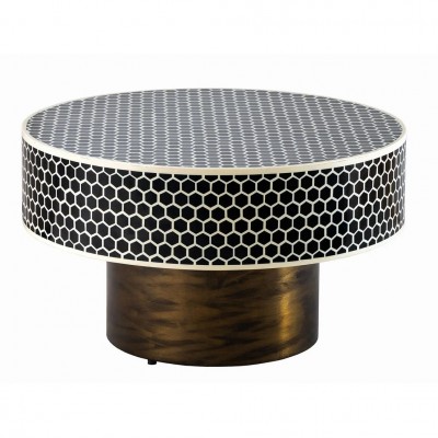 Masuta de cafea rotunda, Mozaic incrustat, Alb-Negru, HARMONY NATURE 60cm