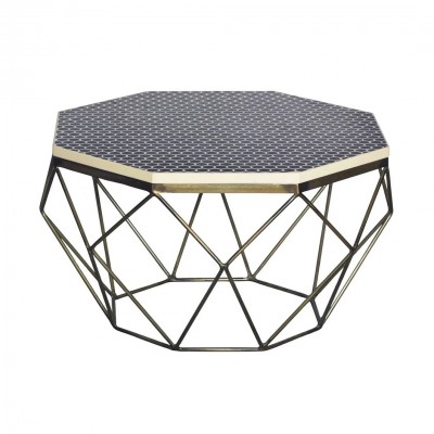 Masuta de cafea rotunda, Mozaic incrustat, Alb-Negru, DIAMOND BONE INLAY 70cm