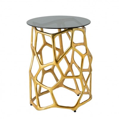 Masuta Laterala, Aluminiu, Auriu, Sticla, Negru, LIQUID GEOMETRIE 50cm