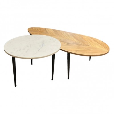 Set de 2 Masute de Cafea, Lemn, Marmura, ADLON
