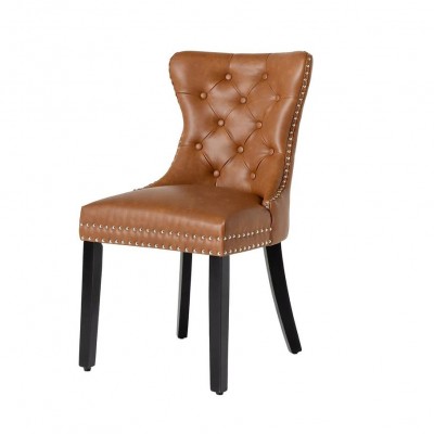 Set 2 scaune Stil Baroc, Piele Sintetica, Maro Coniac, CASTLE