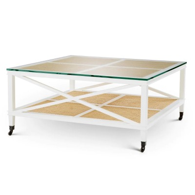 Masuta de cafea LUX, Lemn, Rattan, Bahamas alb