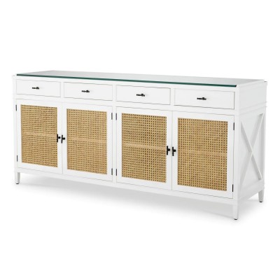 Comoda LUX, Lemn, Rattan, Bahamas alb
