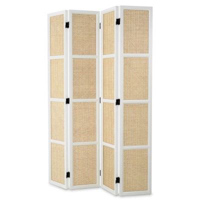 Paravan decorativ LUX, Lemn, Rattan, Bahamas alb