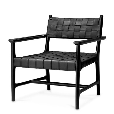 Fotoliu design LUX, Piele clasica neagra, Lemn, Tiberio