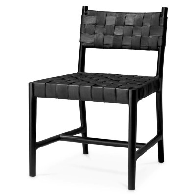 Scaun design LUX, Piele clasica neagra, Lemn, Tiberio