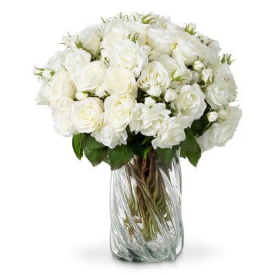 Buchet artificial LUX din 72 de trandafiri albi, Roses