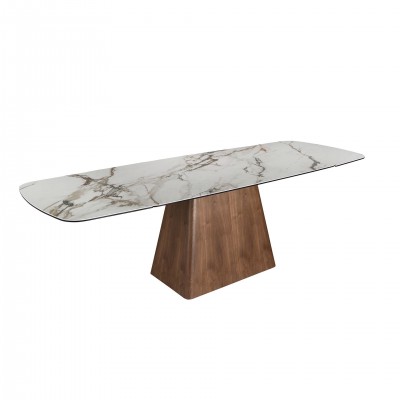 Masa extensibila design LUX Walnut-Porcelain marble, 180-260x100cm
