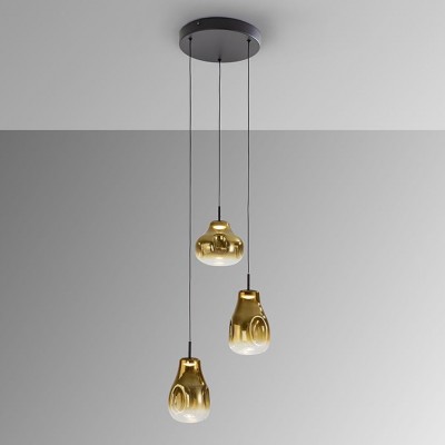 Lustra cu 3 pendule LED design modern Aledis negru/ auriu