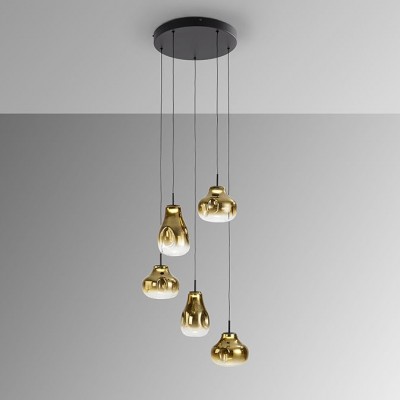 Lustra cu 5 pendule LED design modern Aledis negru/ auriu