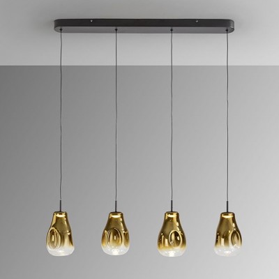 Lustra cu 4 pendule LED design modern Aledis negru/ auriu