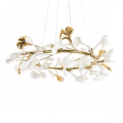 Lustra Suspendata, Metal Auriu, Petale Flori Albe, FLORA 80 PP