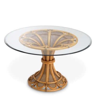 Masa rotunda design LUX, Ratan natural, Sticla, Colony