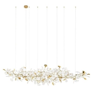 Lustra Suspendata, Metal Auriu, Petale Flori Albe, FLORA 250 PP