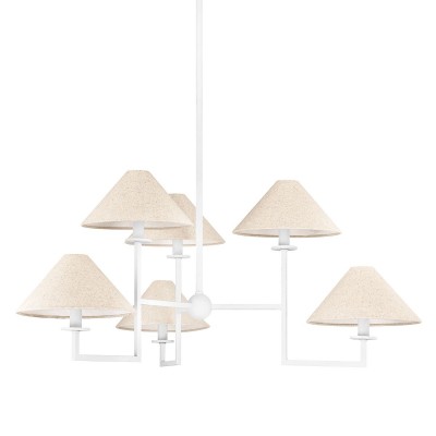 Candelabru 6 brate LUX, Metal, Alb, Abajur In, GLADWYNE
