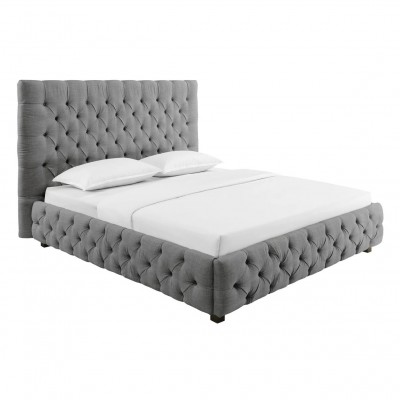 Pat elegant tapitat cu tesatura gri, PARIS CHESTERFIELD 180x200cm
