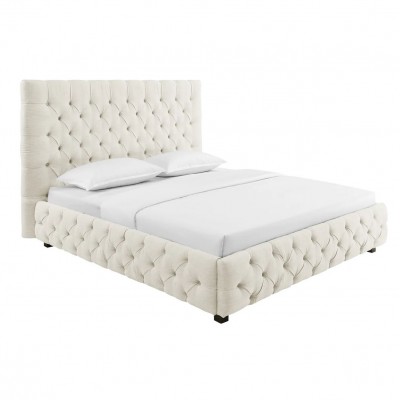 Pat elegant tapitat cu tesatura bej, PARIS CHESTERFIELD 180x200cm