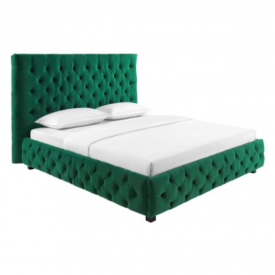 Pat elegant tapitat cu catifea verde inchis, PARIS CHESTERFIELD 180x200cm