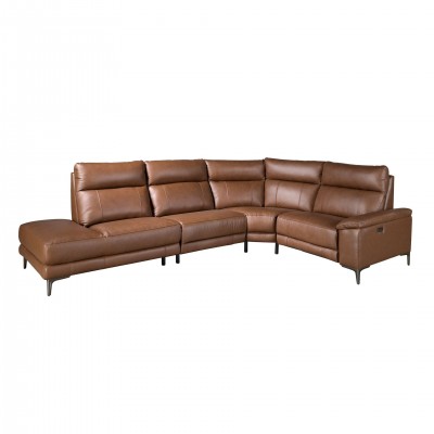 Coltar 5 locuri, Functia Relax, Sezlong Stanga, Cowhide maro tutun