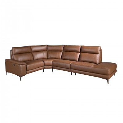 Coltar 5 locuri, Functia Relax, Sezlong Dreapta, Cowhide maro tutun