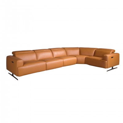 Coltar 5 locuri, Functia Relax, Sezlong Dreapta, Cowhide maro