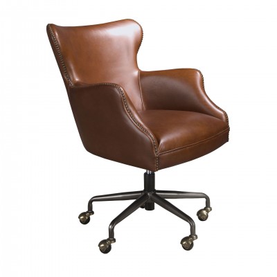 Scaun de birou pivotant design LUX, Piele Naturala, Dark brown