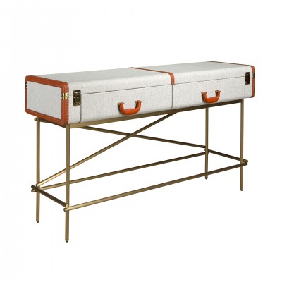 Consola LUX design italian, Tesatura gri deschis, Piele, Metal Golden